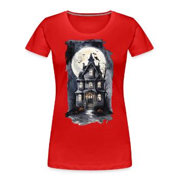 Spooky Halloween haunted house with bats - Women's Premium Organic T-Shirt - navy - Front - Mia (176cm)