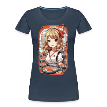 Kawaii Anime Sushi Master Girl Manga Design - Women's Premium Organic T-Shirt - navy - Front - Mia (176cm)