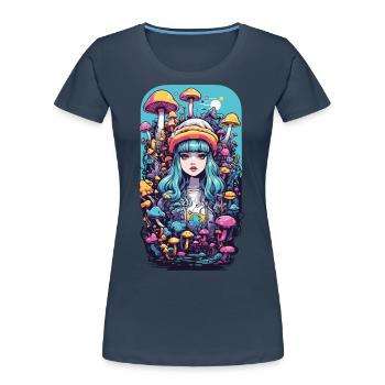 Festival Fantasy Psychédélique Goa Champignon Fille - T-shirt bio Premium Femme - bleu marine - Devant - Mia (176cm)