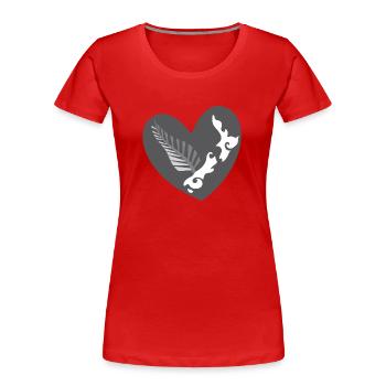 Coeur KIWI avec fougère de Nouvelle-Zélande et carte - T-shirt bio Premium Femme - bleu marine - Devant - Mia (176cm)