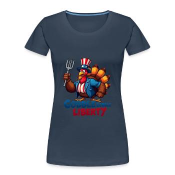 Gobble Gobble Liberty - Frauen Premium Bio T-Shirt - Navy - Vorne - Mia (176cm)