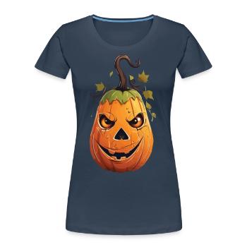 Lustiger Halloween Kürbis Kinderdesign - Frauen Premium Bio T-Shirt - Navy - Vorne - Mia (176cm)