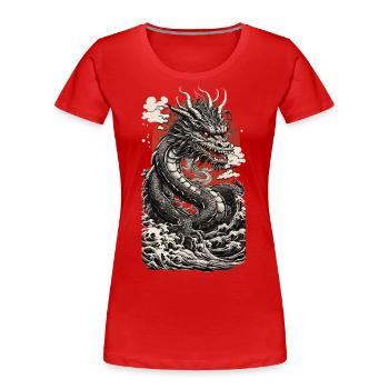 Ukiyo-E Drache Retro Asiatischer Japan Kunst Stil - Frauen Premium Bio T-Shirt - Navy - Vorne - Mia (176cm)