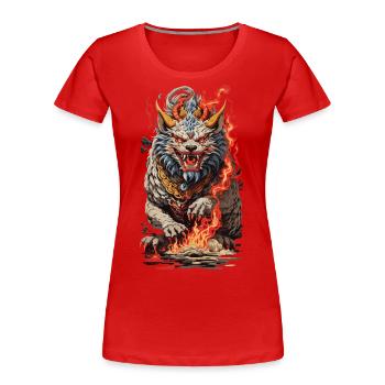 Fire Yokai Lion Vintage Ukiyo-e Art Style - Women's Premium Organic T-Shirt - navy - Front - Mia (176cm)