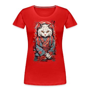 Ukiyo-e Katze Streetwear Retro Katzen Design - Frauen Premium Bio T-Shirt - Navy - Vorne - Mia (176cm)