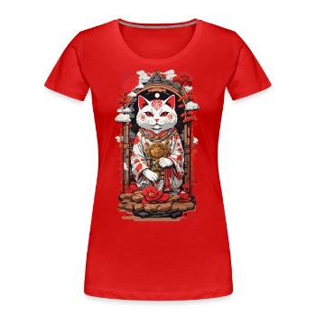 Katzen Design Glückskatze Ukiyo-E Japan Stil - Frauen Premium Bio T-Shirt - Navy - Vorne - Mia (176cm)