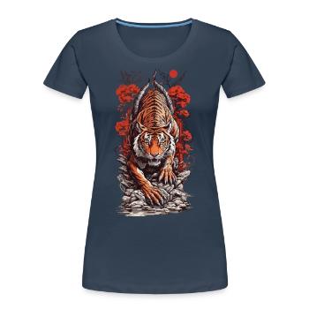 Asiatischer Tiger Tattoo Japan Wildkatzen Kunst - Frauen Premium Bio T-Shirt - Navy - Vorne - Mia (176cm)