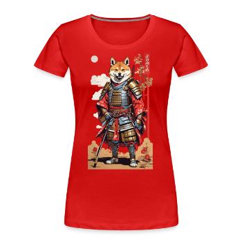 Samurai Shiba Hund Retro Japan Kunst Design - Frauen Premium Bio T-Shirt - Navy - Vorne - Mia (176cm)