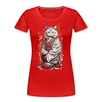 Kimono Japonais Chat Style Ukiyo-E - T-shirt bio Premium Femme - bleu marine - Devant - Mia (176cm)
