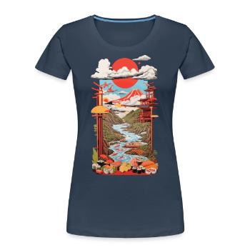 Ukiyo-E Sushi Landschaft Japan Retro Streetwear - Frauen Premium Bio T-Shirt - Navy - Vorne - Mia (176cm)