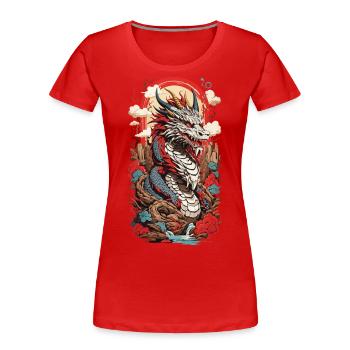 Ukiyo-E Drache Retro Japan Streetwear Design - Frauen Premium Bio T-Shirt - Navy - Vorne - Mia (176cm)