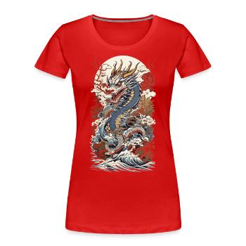 Japanischer Vintage Drachen Ukiyo-E Streetwear - Frauen Premium Bio T-Shirt - Navy - Vorne - Mia (176cm)