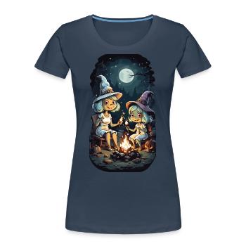 Drôles de sorcières feu de camp Halloween enfants - T-shirt bio Premium Femme - bleu marine - Devant - Mia (176cm)