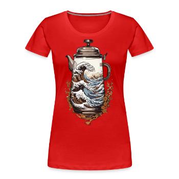 Kaffee Ukiyo-E Welle Kaffeekanne Streetwear - Frauen Premium Bio T-Shirt - Navy - Vorne - Mia (176cm)