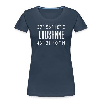 Lausanne Coordinates Typo Graphic - Women's Premium Organic T-Shirt - navy - Front - Mia (176cm)
