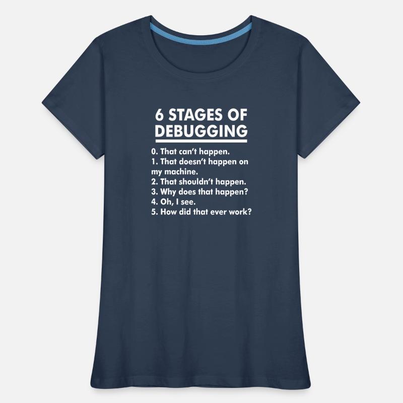 Humorvolle Illustration der Debugging-Phasen Frauen Premium Bio T-Shirt