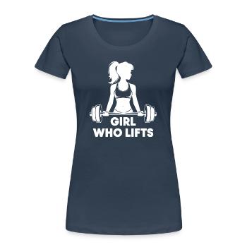 Bodybuilder Gym Girl Barre Puissance Beauté - T-shirt bio Premium Femme - bleu marine - Devant - Mia (176cm)