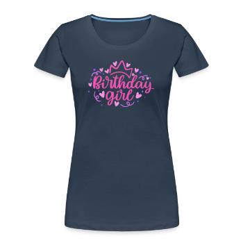 Anniversaire Girlie avec Couronne Coeur Confettis - T-shirt bio Premium Femme - bleu marine - Devant - Mia (176cm)