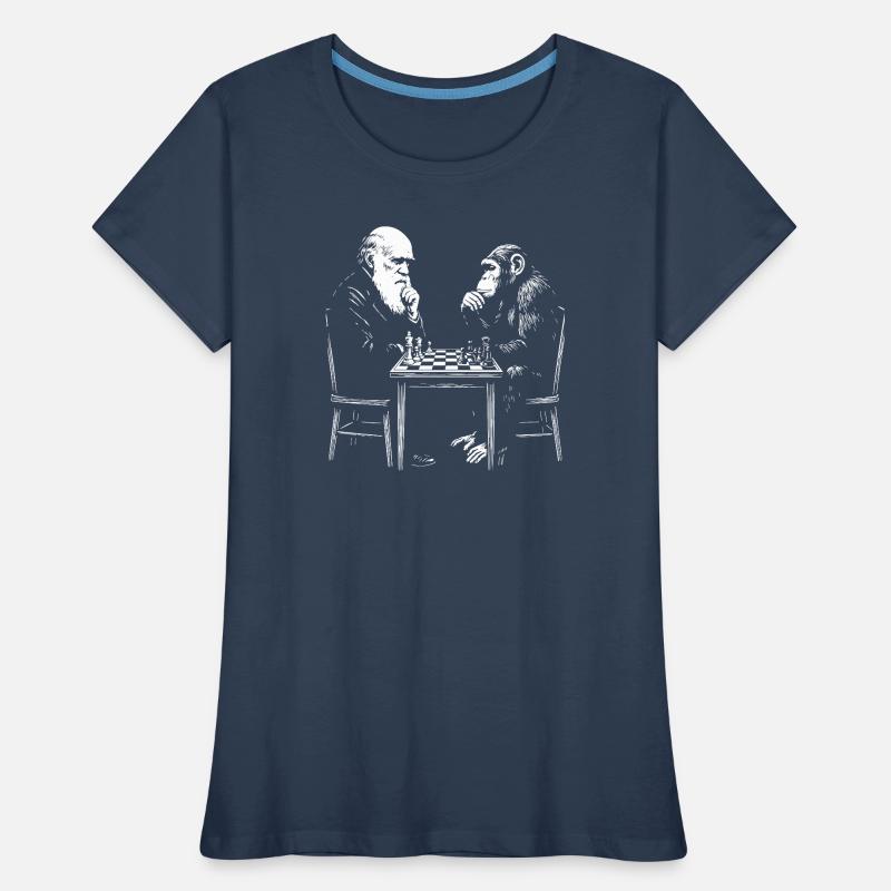 Darwin plays chess with monkey - Evolution game Women's Premium Organic T-Shirt