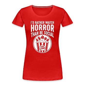 Horror statt Social Popcorn Tee - Frauen Premium Bio T-Shirt - Navy - Vorne - Mia (176cm)