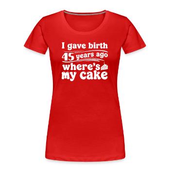 Birthday 45 years ago – cake? - Women's Premium Organic T-Shirt - navy - Front - Mia (176cm)