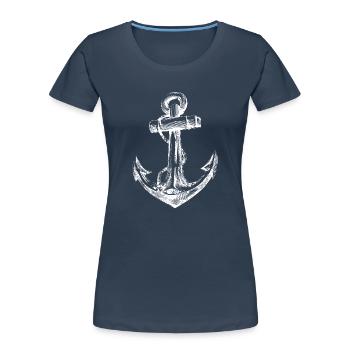 Anchor Vintage Distress Print - Women's Premium Organic T-Shirt - navy - Front - Mia (176cm)