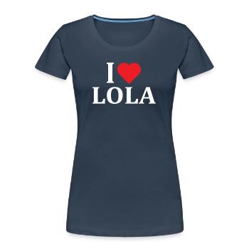 nom t-shirt J’aime Lola t-shirt idée cadeau - T-shirt bio Premium Femme - bleu marine - Devant - Mia (176cm)
