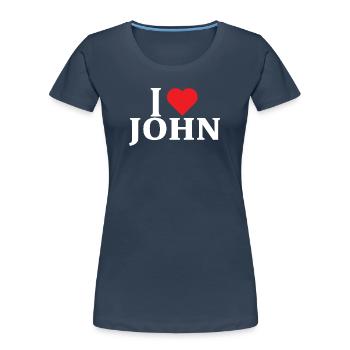 Name T-Shirt I love John T-Shirt Geschenkidee - Frauen Premium Bio T-Shirt - Navy - Vorne - Mia (176cm)