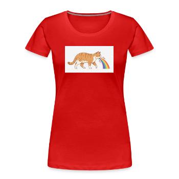 Cat Spitting Rainbow - Women's Premium Organic T-Shirt - navy - Front - Mia (176cm)