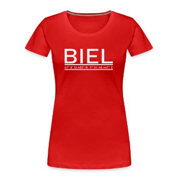 Biel Koordinaten - Frauen Premium Bio T-Shirt - Navy - Vorne - Mia (176cm)