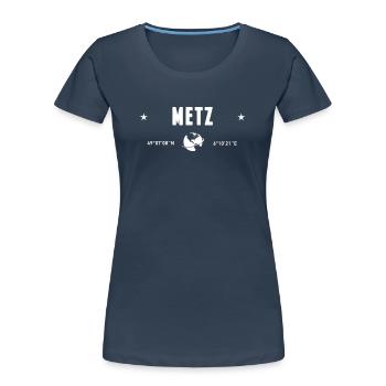 Metz France White GPS Coordinates - Women's Premium Organic T-Shirt - navy - Front - Mia (176cm)