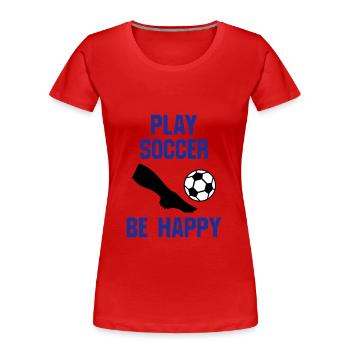 Jouer au football, être heureux (partie d’une jambe, football) - T-shirt bio Premium Femme - bleu marine - Devant - Mia (176cm)