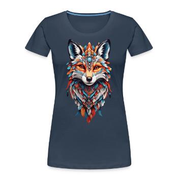 Spirituelles Indianer Fuchs Feder Design Boho Stil - Frauen Premium Bio T-Shirt - Navy - Vorne - Mia (176cm)