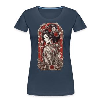 Modern Geisha Streetwear Retro Japan Art Style - Women's Premium Organic T-Shirt - navy - Front - Mia (176cm)