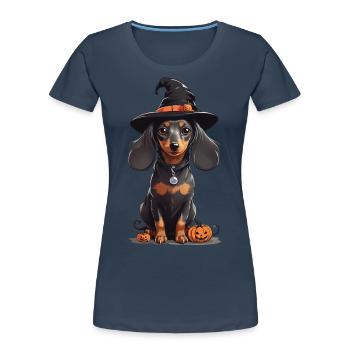 Sorcières teckel Halloween chien Magic Design - T-shirt bio Premium Femme - bleu marine - Devant - Mia (176cm)