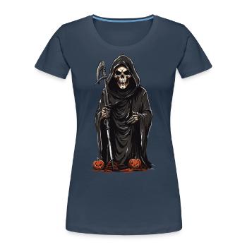 Grim Reaper Pumpkins Halloween Chills and Horror - Women's Premium Organic T-Shirt - navy - Front - Mia (176cm)