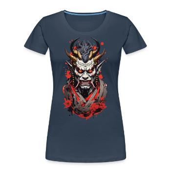 Japonais Oni Démon Rétro Manga Style de conception - T-shirt bio Premium Femme - bleu marine - Devant - Mia (176cm)
