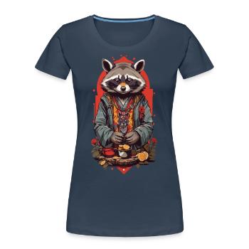 Glückbringender Waschbär Retro Japan Art Style - Frauen Premium Bio T-Shirt - Navy - Vorne - Mia (176cm)