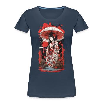 Japonais Ukiyo-E Esthétique Style de Design Rétro - T-shirt bio Premium Femme - bleu marine - Devant - Mia (176cm)