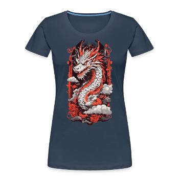 Feuer Drache Japan Ukiyo-E Otaku Kunststil - Frauen Premium Bio T-Shirt - Navy - Vorne - Mia (176cm)
