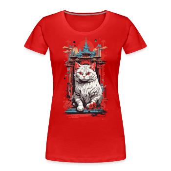Vintage Japon Chat Ukiyo-E Rétro Design - T-shirt bio Premium Femme - bleu marine - Devant - Mia (176cm)