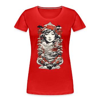 Ukiyo-E paysage asiatique Vintage Kanji - T-shirt bio Premium Femme - bleu marine - Devant - Mia (176cm)