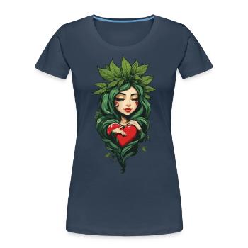 Plante Feuilles Fille Coeur Tatouage Streetwear - T-shirt bio Premium Femme - bleu marine - Devant - Mia (176cm)