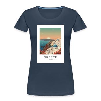 Santorini Sunset Coastal View - Women's Premium Organic T-Shirt - navy - Front - Mia (176cm)