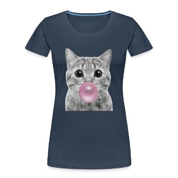 Bubble Katze - Frauen Premium Bio T-Shirt - Navy - Vorne - Mia (176cm)