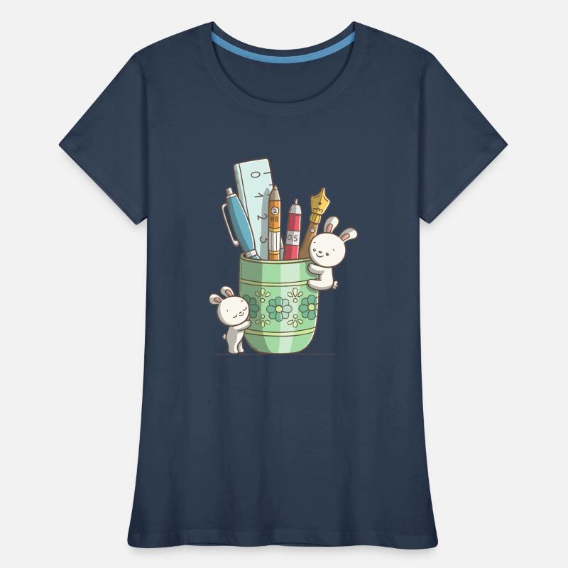 Deux lapins mignons devant un stylo T-shirt bio Premium Femme