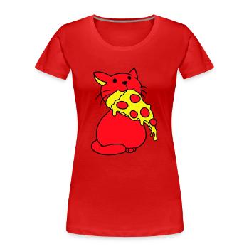 Katze Isst Salami Pizza Hunger Fast Food Essen - Frauen Premium Bio T-Shirt - Navy - Vorne - Mia (176cm)