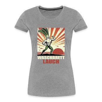 Poireaux, planche à laver, abdos de planche à laver - T-shirt bio Premium Femme - bleu marine - Devant - Mia (176cm)