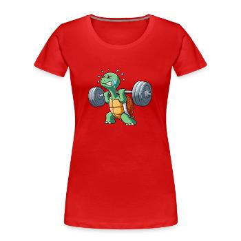 Drôle de tortue Fitness Entraînement Épuisant - T-shirt bio Premium Femme - bleu marine - Devant - Mia (176cm)