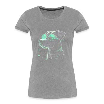 Cool futuristic dog with green sunglasses - Women's Premium Organic T-Shirt - navy - Front - Mia (176cm)